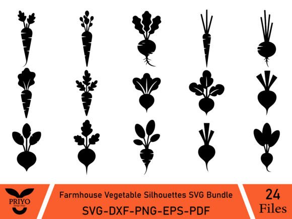 Farmhouse Vegetable Silhouettes SVG for Crafts and Graphics