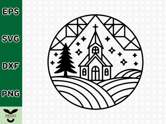 Scenic Church in Mountain Landscape SVG: A Versatile Graphics and Crafts Asset
